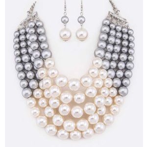 Two-Tone Layered Pearl Necklace Set